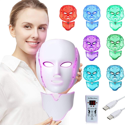 شراء 7 قناع الوجه الخفيف LED علاج العناية بالبشرة الضوء الأزرق والأحمر لقناع الفوتون لحب الشباب التصنيع عبر الإنترنت